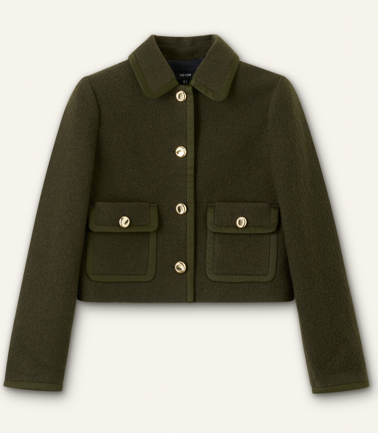 Women's Blue Textured Crop Jacket | ME+EM M me eme Cropped melton